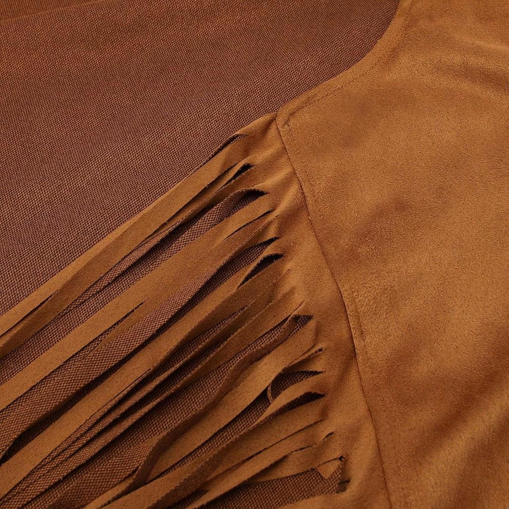 FRINGE VEST SET SUEDE JACKET ブラウンM Virgil Men's Tan Brown Fringe Western Cowboy V-Neck Suede Vest